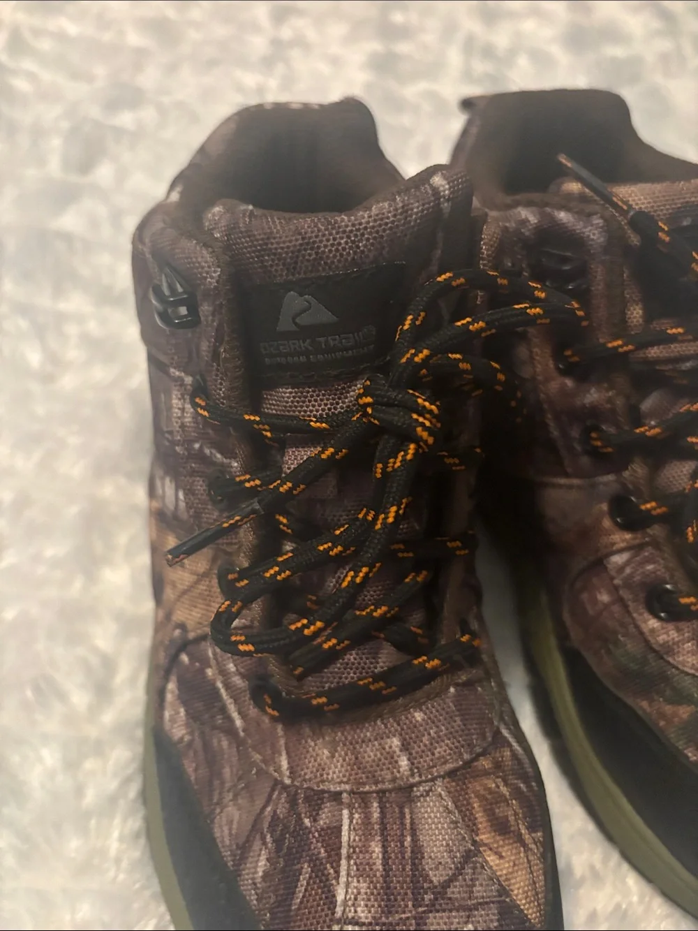 Ozark Trail kids Camo Hunting Boots with Black Toe and Olive Midsole